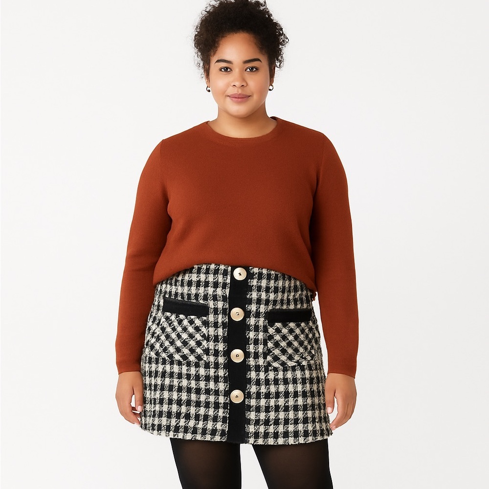 ZARA Gingham Tweed Mini Skirt | Size Large
